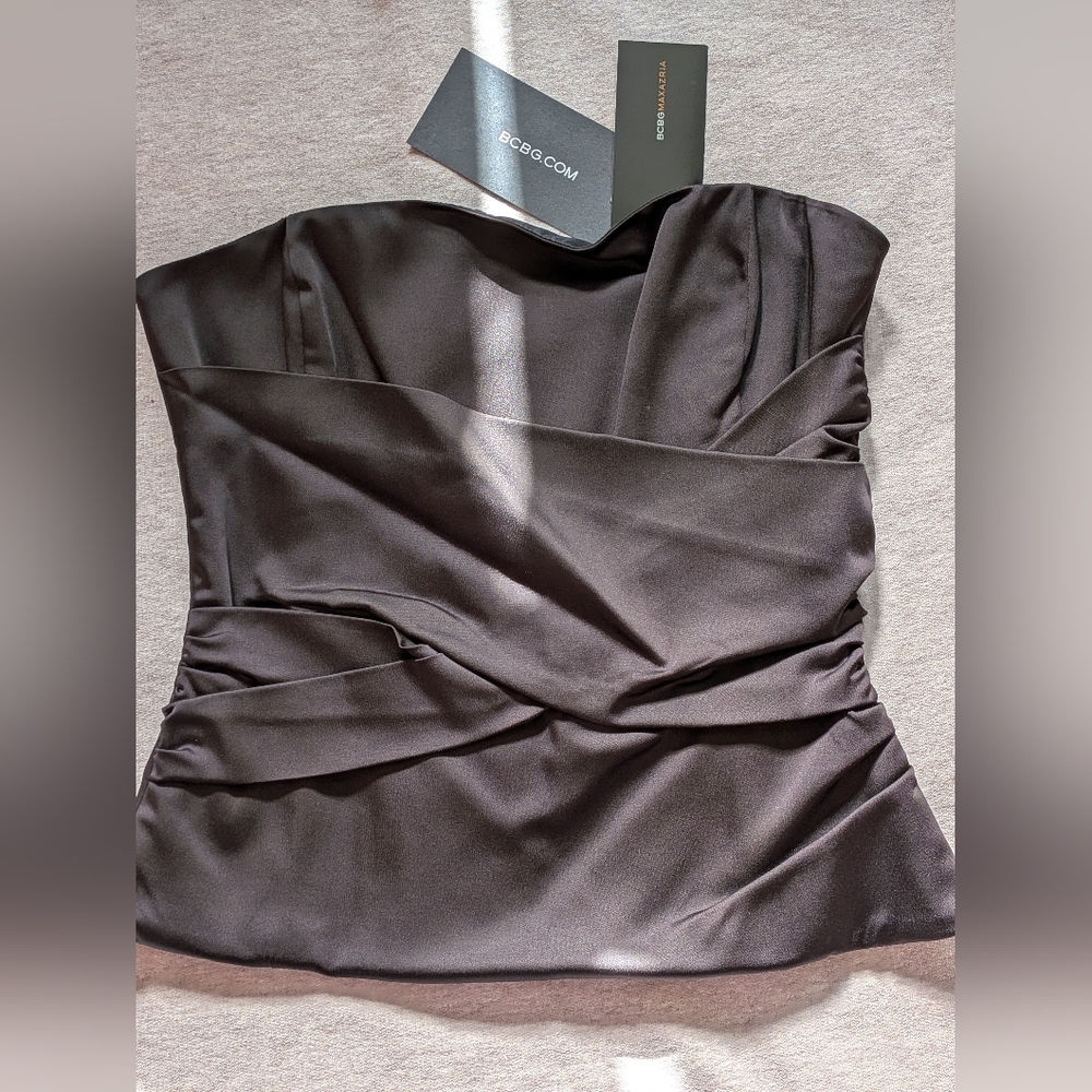 New BCBG MaxAzria Black Sleek Satin Bustier Corset XXS Full Zip